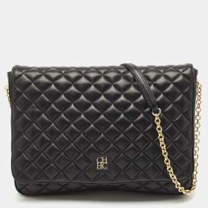 CH Carolina Herrera Black Quilted Leather Flap Chain Shoulder Bag