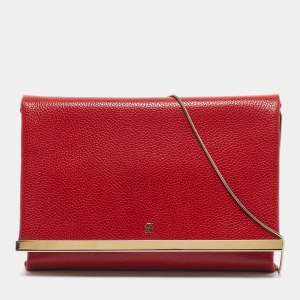 CH Carolina Herrera Red Leather Chain Flap Clutch