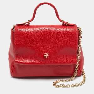 Pre Owned CH Carolina Herrera Red Leather Small Minuetto Top Handle Bag