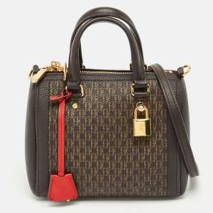 Pre Owned CH Carolina Herrera Dark Brown Monogram Coated Canvas Andy 5 Locked Crossbody Bag