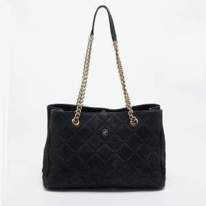 Pre Owned CH Carolina Herrera Black Quilted Nubuck Chain Tote