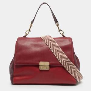 Pre Owned CH Carolina Herrera Three Tone Red Leather Baret Top Handle Bag