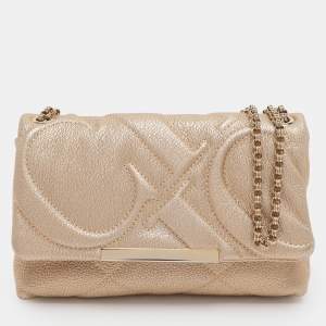 Pre Owned CH Carolina Herrera Metallic Gold Quilted Leather Chain Crossbody Bag