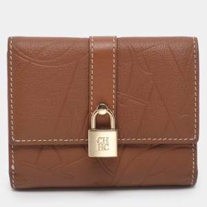 Pre Owned محفظة مضغوطة سي إتش كارولينا هيريرا ماتريشكا جلد مونوغرامي بني فاتح بقفل