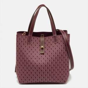 Pre Owned CH Carolina Herrera Burgundy Monogram Coated Canvas and Leather Matryoshka Locked XS Bag