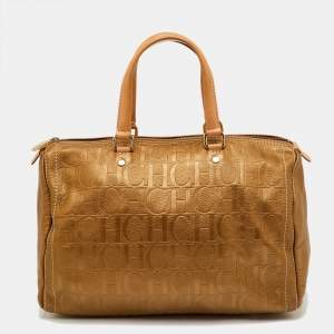 Pre Owned حقيبة بوسطن سي أتس كارولينا هيريرا أندي كبيرة جلد بنقشة مونوجرامي ذهبي معدني