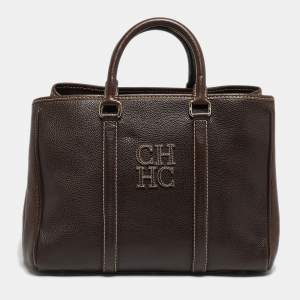 مملوكة مسبقًا CH Carolina Herrera Matteo Medium Dark Brown Leather Tote