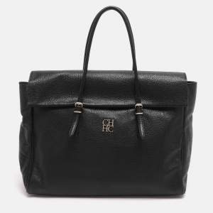 مملوكة مسبقًا CH Carolina Herrera Adagio Tempo Collection Black Leather Tote
