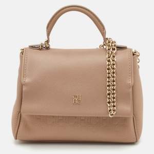 Pre Owned CH Carolina Herrera Minuetto Small Beige Leather Top Handle Bag