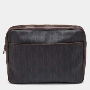 Pre Owned حافظة أوراق/ لابتوب قماش مغلفة بني وجلد سي أتش كارولينا هيريرا