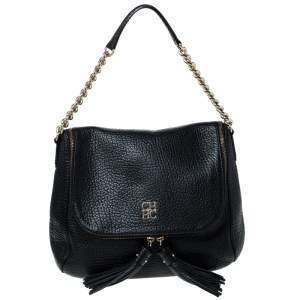 Pre Owned Carolina Herrera Black Leather Tassel Hobo