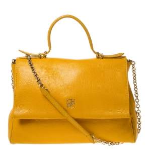 Pre Owned Carolina Herrera Yellow Leather Minueto Flap Bag