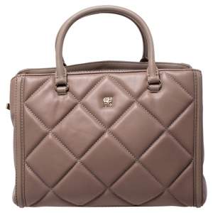 Pre Owned Carolina Herrera Light Brown Quilted Leather Tote