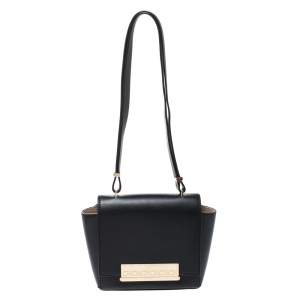 Pre Owned Carolina Herrera Black Leather Flap Shoulder Bag