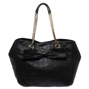 Pre Owned Carolina Herrera Black Monogram Leather Audrey Tote