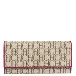 Pre Owned Carolina Herrera Beige Monogram Canvas Continental Wallet