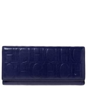 Carolina Herrera Purple Monogram Leather Continental Wallet