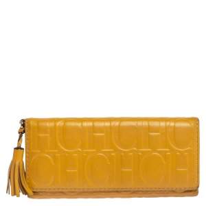 Pre Owned Carolina Herrera Yellow Monogram Leather Continental Wallet