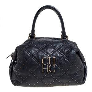 Pre Owned Carolina Herrera Black Quilted Leather Rivet Satchel