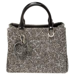 Pre Owned CH Carolina Herrera Silver/Black Patent Leather Crystal Embellished Mini Duchess Tote