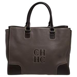 Pre Owned Carolina Herrera Dark Beige/Brown Leather Matteo Tote