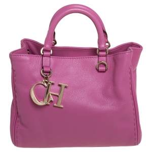 Pre Owned Carolina Herrera Pink Leather Charm Tote