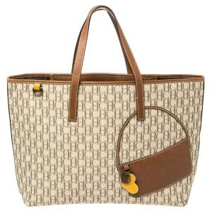 Pre Owned Carolina Herrera Brown/Beige Monogram Canvas and Leather Tote 