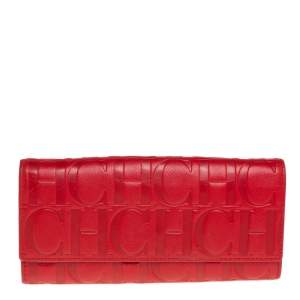Pre Owned Carolina Herrera Red Monogram Leather Continental Wallet