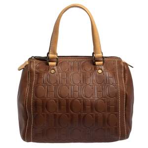 Pre Owned Carolina Herrera Brown Monogram Leather Andy Boston Bag
