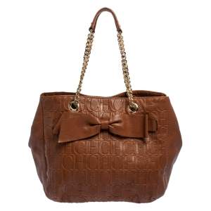 Pre Owned CH Carolina Herrera Brown Monogram Leather Audrey Tote