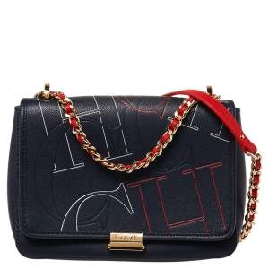 Pre Owned CH Carolina Herrera Navy Blue Leather Flap Shoulder Bag