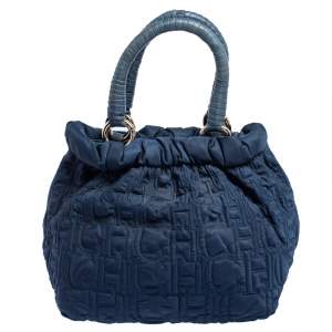 Pre Owned CH Carolina Herrera Blue Monogram Fabric Satchel