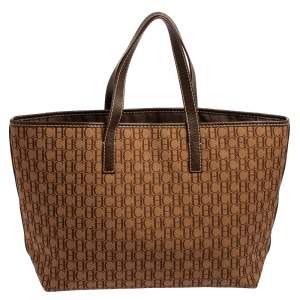 Pre Owned CH Carolina Herrera Brown Monogram Canvas and Leather Shopper Tote