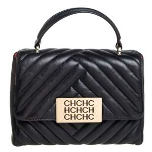 Pre Owned Carolina Herrera Black Quilted Leather Flap Top Handle Bag