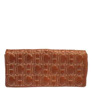 Pre Owned Carolina Herrera Brown Monogram Leather Clutch