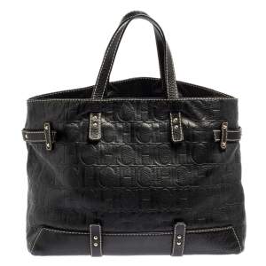 Pre Owned Carolina Herrera Black Monogram Embossed Leather Tote