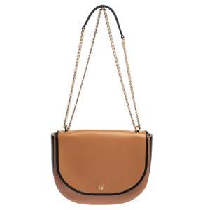 Pre Owned Carolina Herrera Brown/Black Leather Flap Chain Shoulder Bag