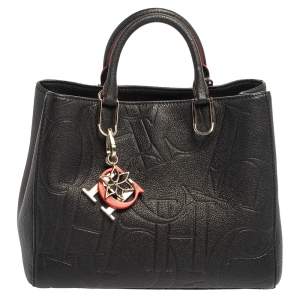 Pre Owned CH Carolina Herrera Black Embossed Leather Charm Tote