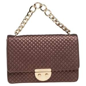 Pre Owned Carolina Herrera Metallic Brown Quilted Leather Flap Convertible Shoulder Bag