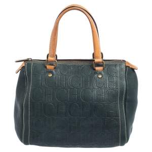 Carolina Herrera Dark Green Monogram Leather Andy Boston Bag