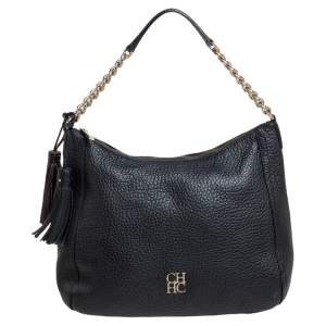 Pre Owned Carolina Herrera Black Leather Tassel Chain Hobo