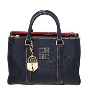 Pre Owned CH Carolina Herrera Dark Blue/Red Leather Matteo Tote