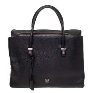 Pre Owned CH Carolina Herrera Black Leather Zip Satchel