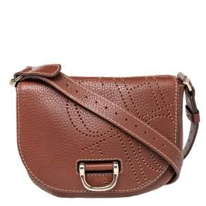 Pre Owned CH Carolina Herrera Brown Leather Flap Crossbody Bag