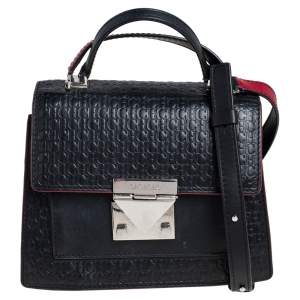 Pre Owned CH Carolina Herrera Black Monogram Leather Carry On Top Handle Bag