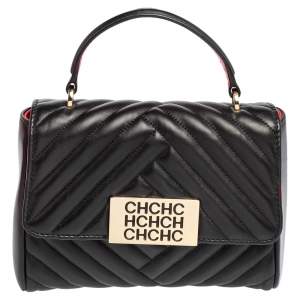 CH Carolina Herrera Black Quilted Leather Bimba Flap Top Handle Bag