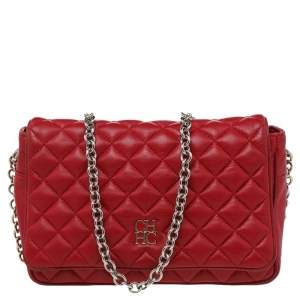 Pre Owned CH Carolina Herrera Red Quilted Leather Flap Crossbody Bag