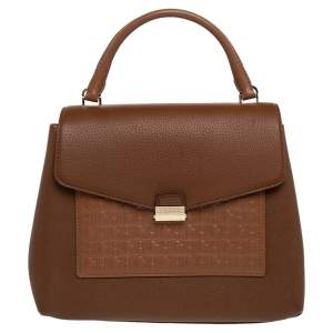 Pre Owned CH Carolina Herrera Brown Monogram Leather Top Handle Bag
