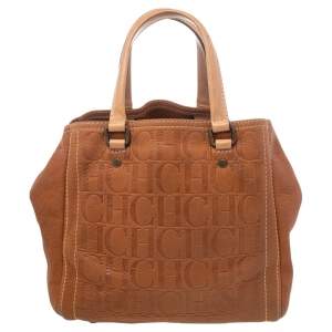 Pre Owned Carolina Herrera Brown Monogram Leather Andy Tote Bag