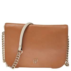 Pre Owned CH Carolina Herrera Beige/Cream Leather New Baltazar Flap Shoulder Bag